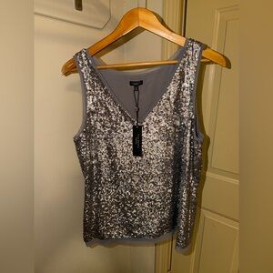 Talbots Silver Sequin Tank Top 14 NWT